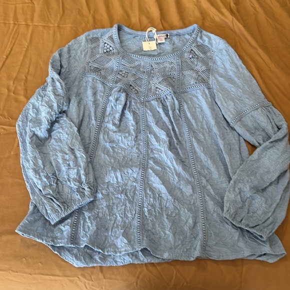 Sundance NWT Woman’s Crinkle Pullover Crochet Eyelet Long Sleeve Top - Picture 5 of 12